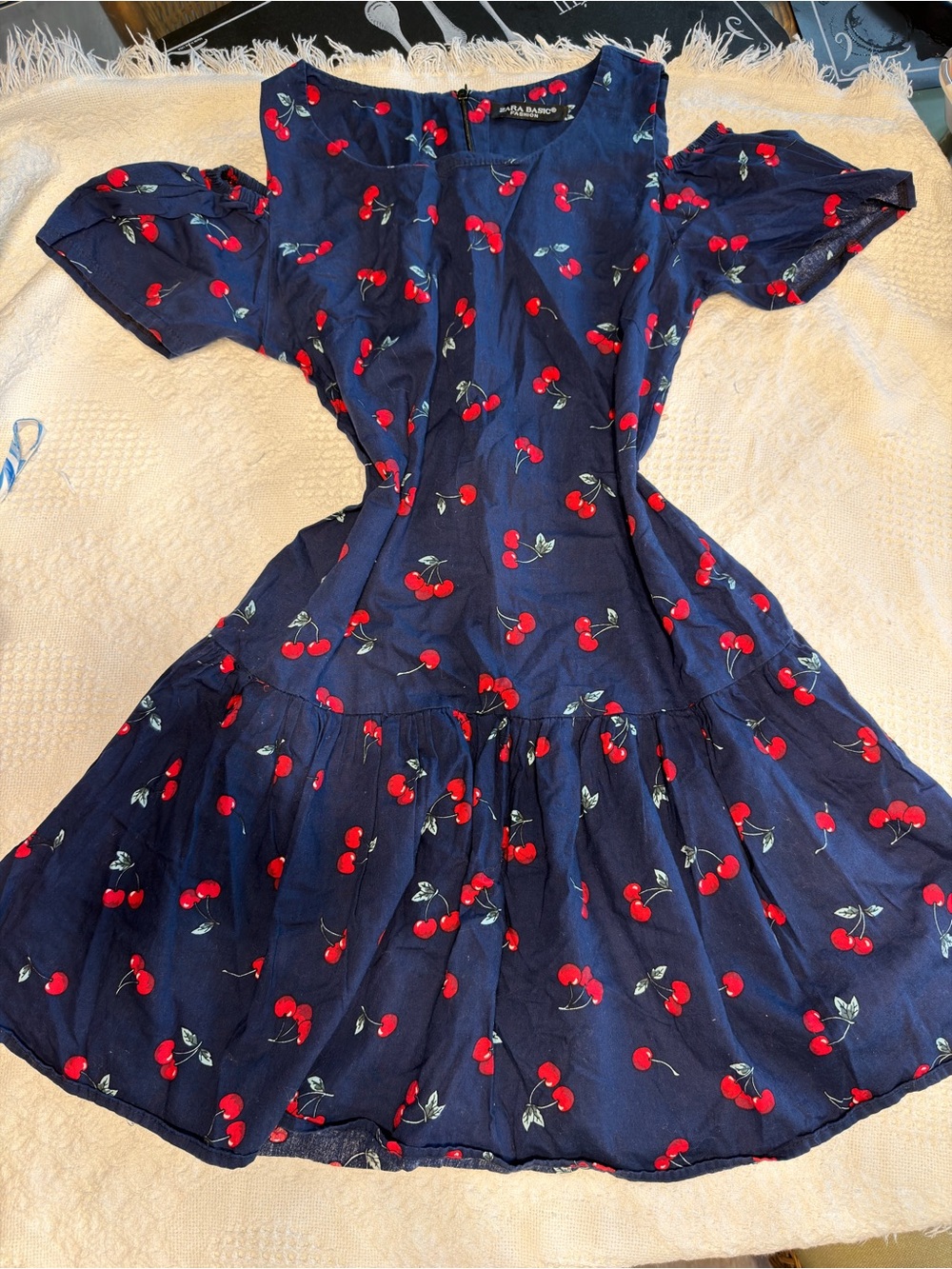 Zara Navy Dress with Red Cherry Print